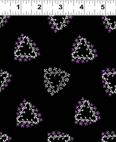 Purple Reign Y3370-3 Triangle Wreaths Black by Clothworks