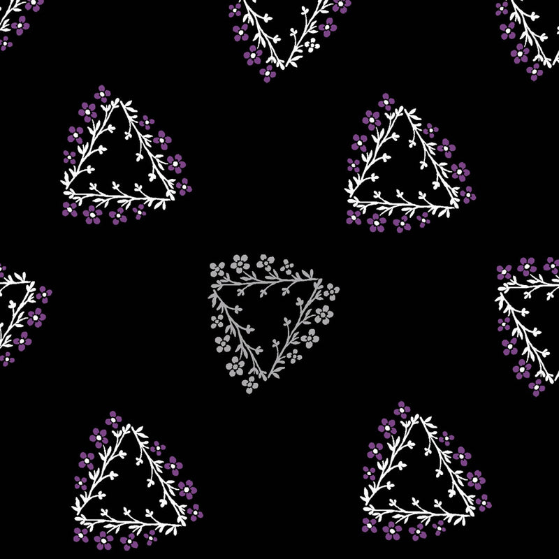 Purple Reign Y3370-3 Triangle Wreaths Black by Clothworks