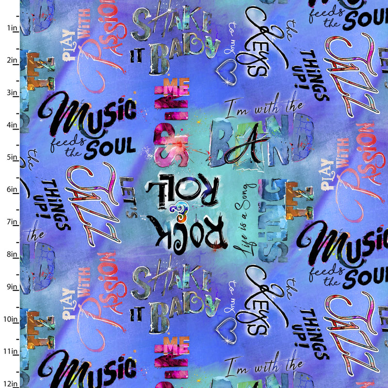 Rhythm & Hues 18004-MLT-CTN-D Music Words by Connie Haley for 3 Wishes Fabric