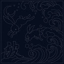 Sashiko Cloth - Rabbits and Clouds - Navy