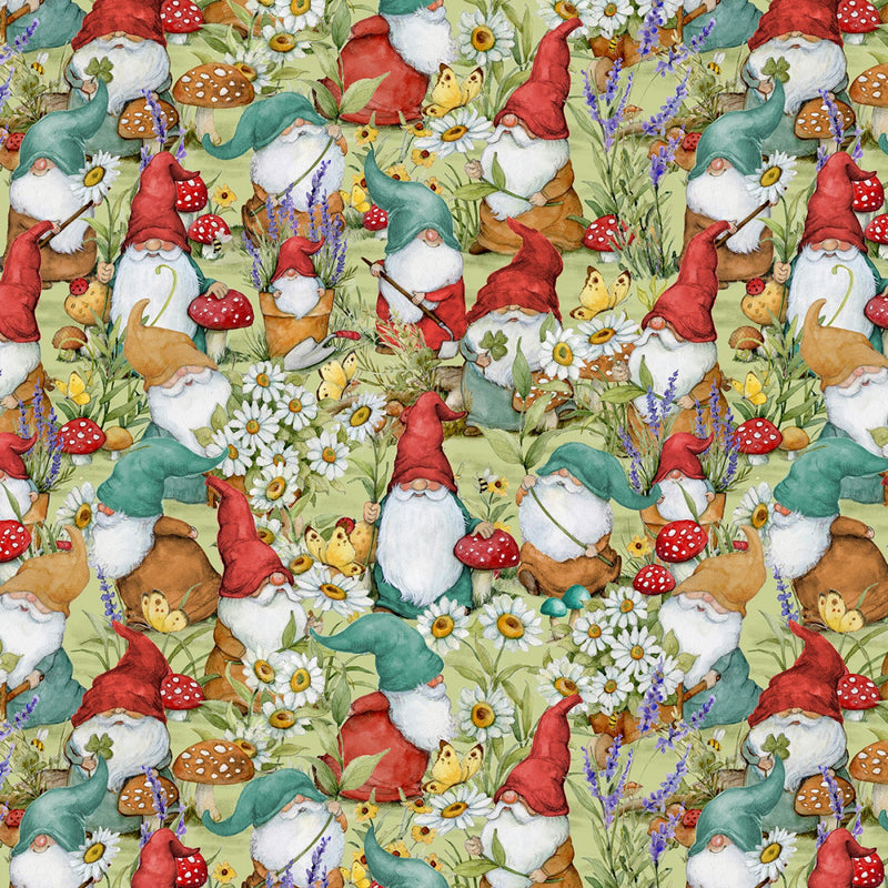 Savor the Gnoment 3023 39719 734 Packed Gnomes Green - Fat Quarter