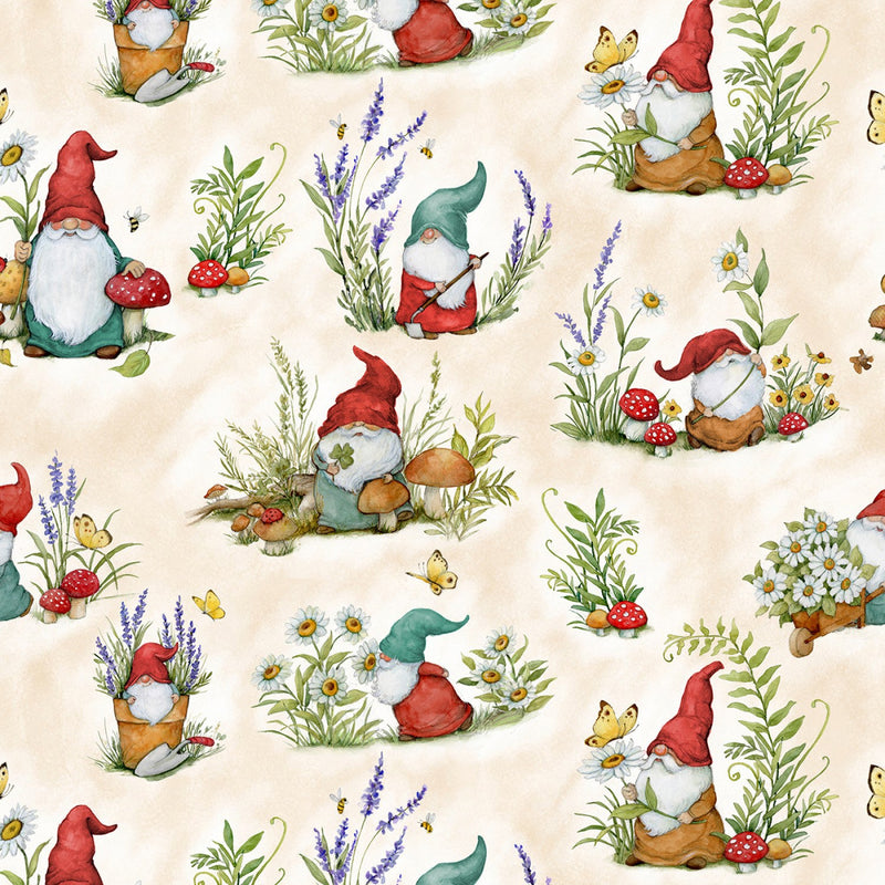 Savor the Gnoment 3023 39720 134 Gnomes A/O Cream by Susan Winget for Wilmington Prints