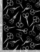 Sew Floral GAIL-C8804 BLACK Tossed Fancy Sewing Scissors Gail Cadden for Timeless Treasures