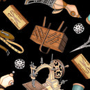 Sew Lovely 28376-J Black Sewing Motif Toss Dan Morris Quilting Treasures