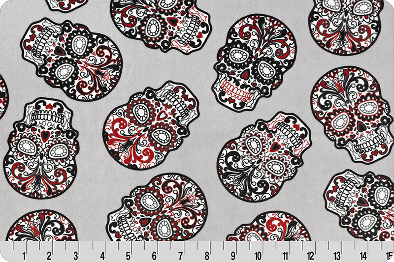 Sugar Skulls Digital Cuddle Minky 60" dcsugarskullssteel by Shannon Fabrics