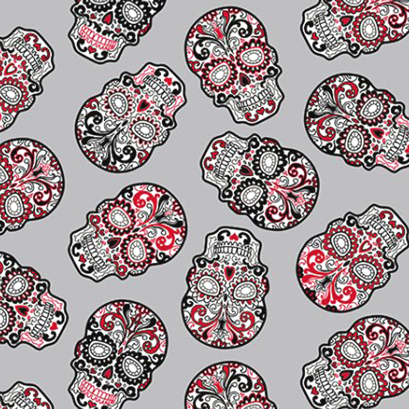 Sugar Skulls Digital Cuddle Minky 60" dcsugarskullssteel by Shannon Fabrics