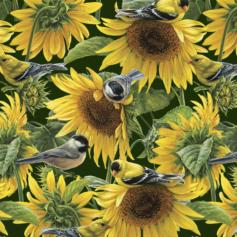 Sunflowers & Birds WW-3052-5C-1 by Rosemary Millette of Wild Wings for David Textiles