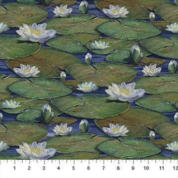 The Great Blue DP24030-49 Water Lilies Navy Multi by Sir John Seerey-Lester for Northcott