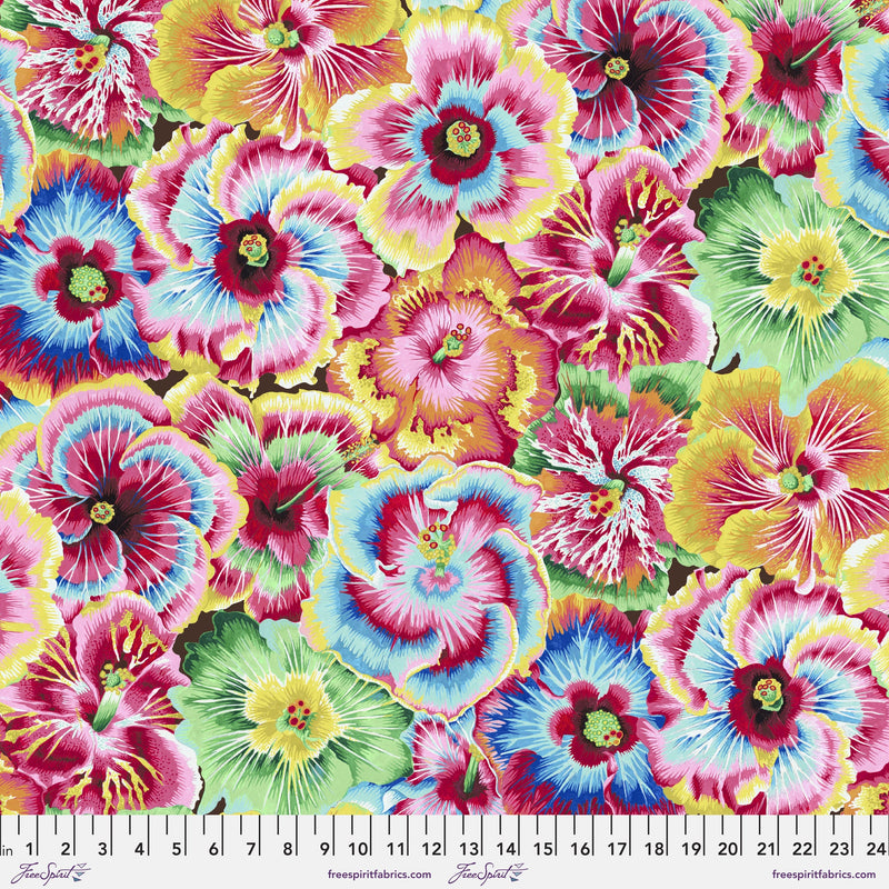 Treasure Island PWSL115.MULTI Hibiscus by Philip Jacobs of Snow Leopard Designs for Free Spirit
