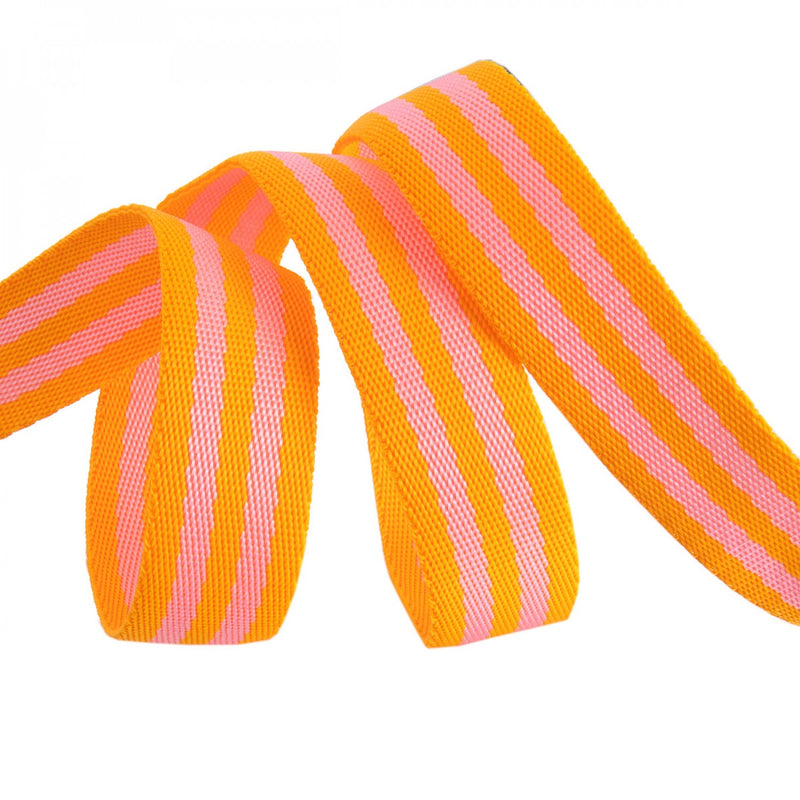 Tula Pink Striped Nylon 1" Webbing - Pink and Orange