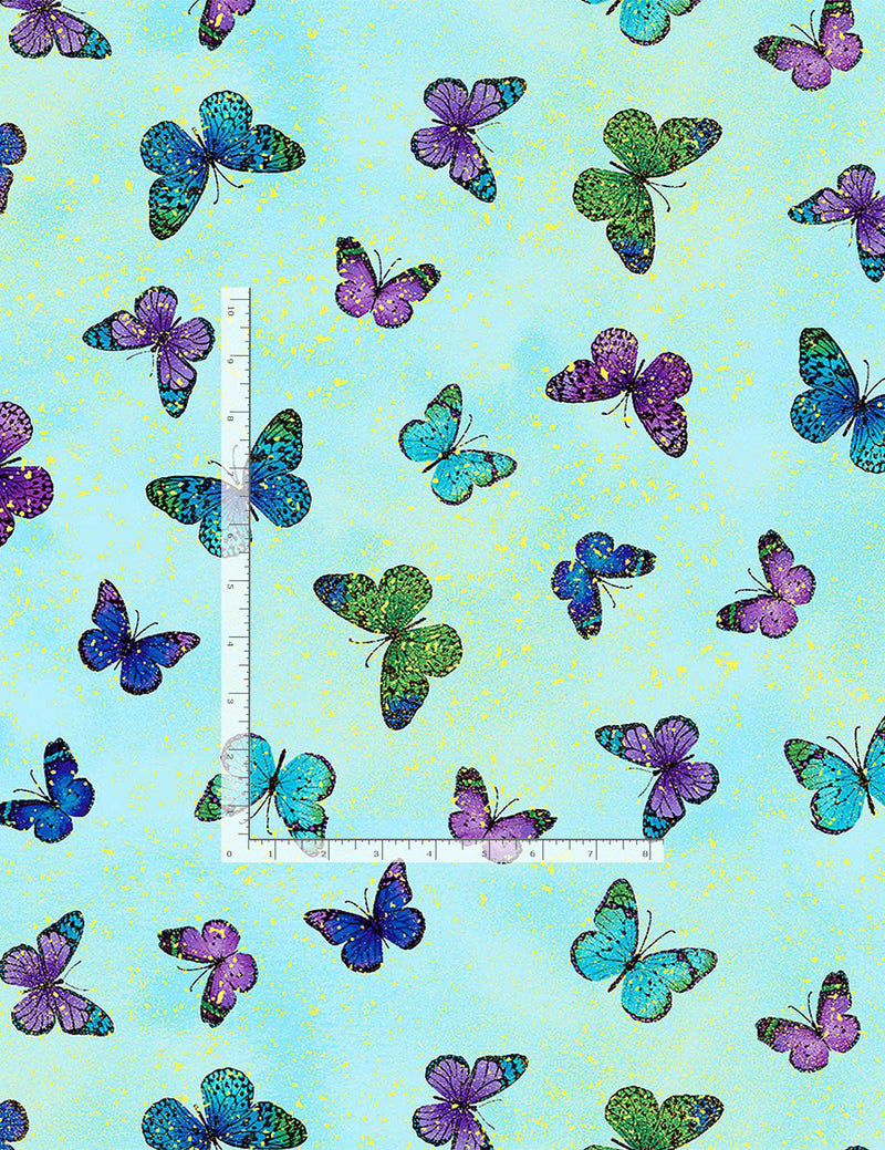 Utopia BUG-CM1025 AQUA Metallic Butterflies by Chong-A Hwang for Timeless Treasures