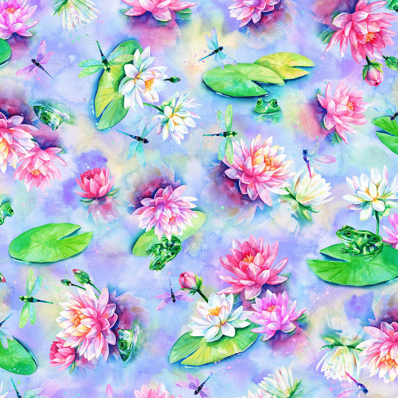 Wading with Water Lilies U5058-352 Lilly by Hoffman Fabrics