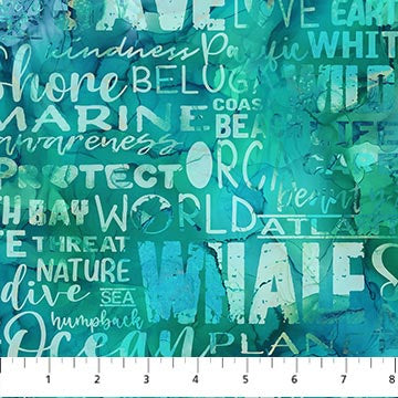 Whale Song DP24985-64 Words Teal by Deborah Edwards and Melanie Samra for Northcott