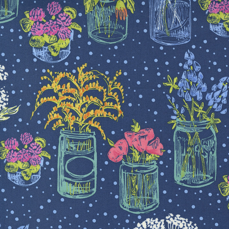 Wild Blossoms 48734-25 Navy Canning Jars by Robin Pickens for Moda
