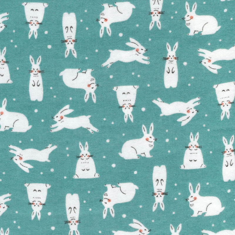 Winter Forest Flannel 227206 Snowhares Turquoise by Lemonni for Cloud 9 Fabrics