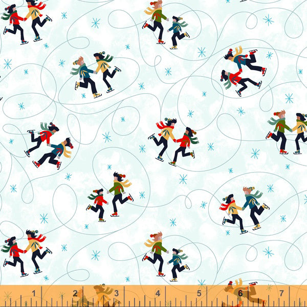 Winter Towne 52634-1 White Ice Skating by Whistler Studios for Windham Fabrics