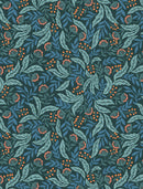 Wintertide A585.3 Arts & crafts floral with copper metallic on dark blue by Lewis & Irene