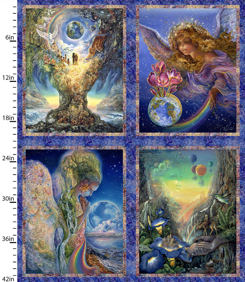 World of Wonder Block Panel 18682-PNL-CTN-D Four Panel Multi by Josephine Wall for 3 Wishes Fabric